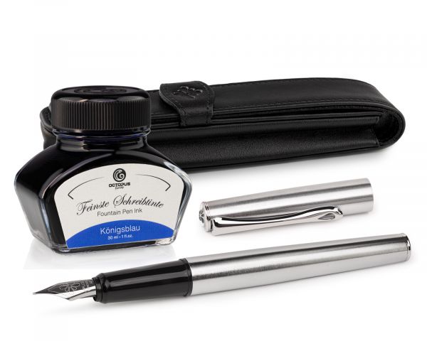 Stilografica Diplomat Esteem cromo opaco con inchiostro e astuccio in pelle, pennino M