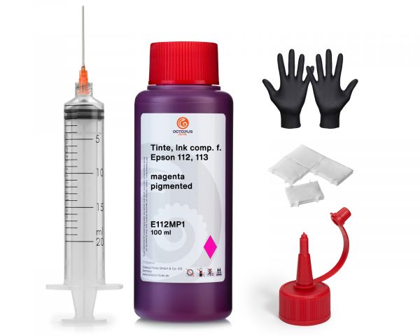Nachfülltinte für Epson E112, E113 EcoTank L 5150 magenta pigmentiert mit Spritze