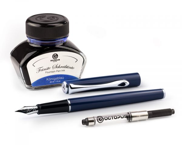 Füllhalter Diplomat Traveller Navy Blue mit Schreibtinte und Tintenkonverter, Stärke M