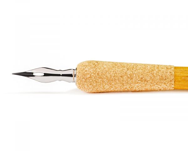 Portapenne con pennino, penna calligrafica in legno con impugnatura in sughero