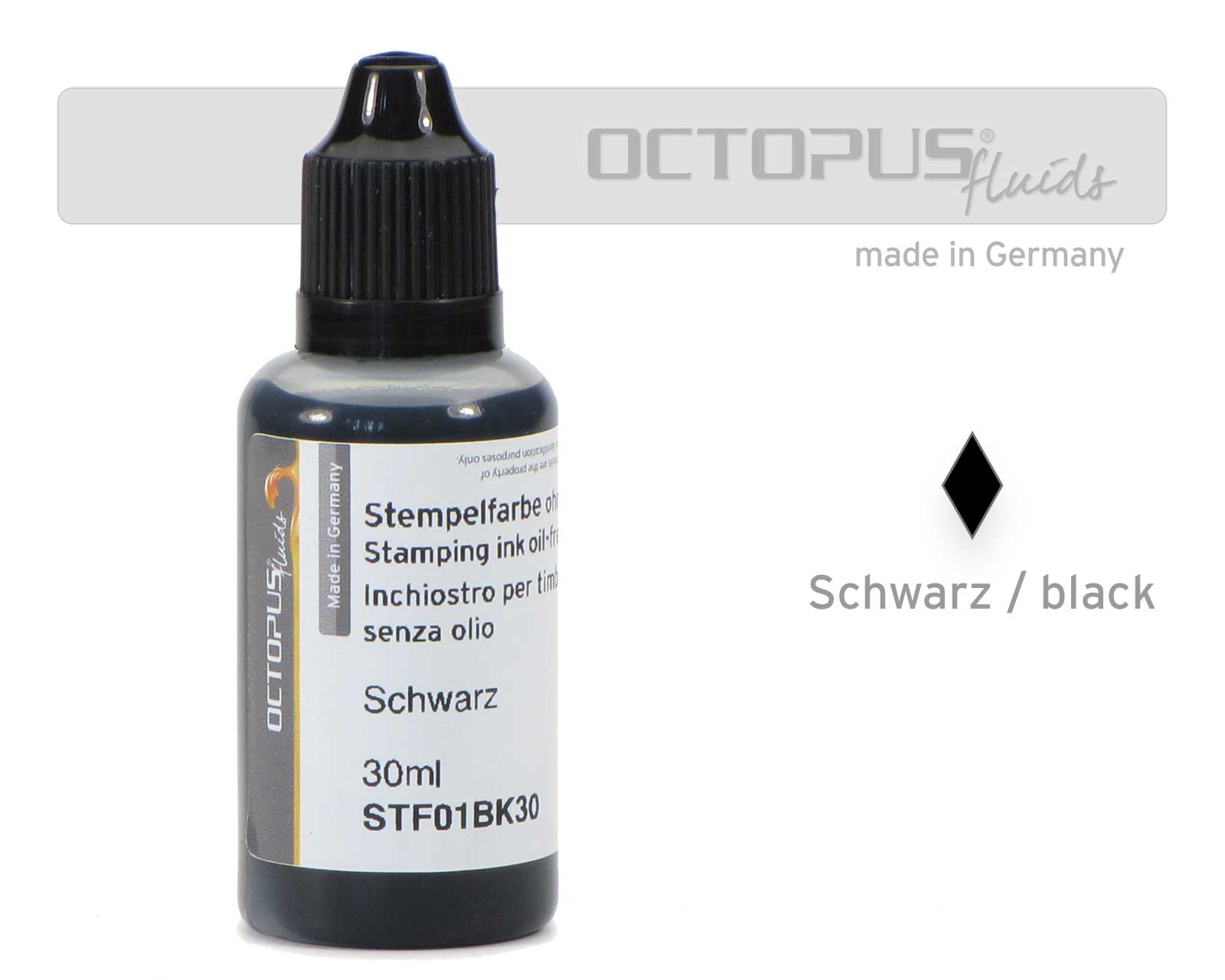 Stempelfarbe für Stempelkissen und Selbstfärber ohne Öl, schwarz Stempelfarbe für Stempelkissen und Selbstfärber ohne Öl, schwarz