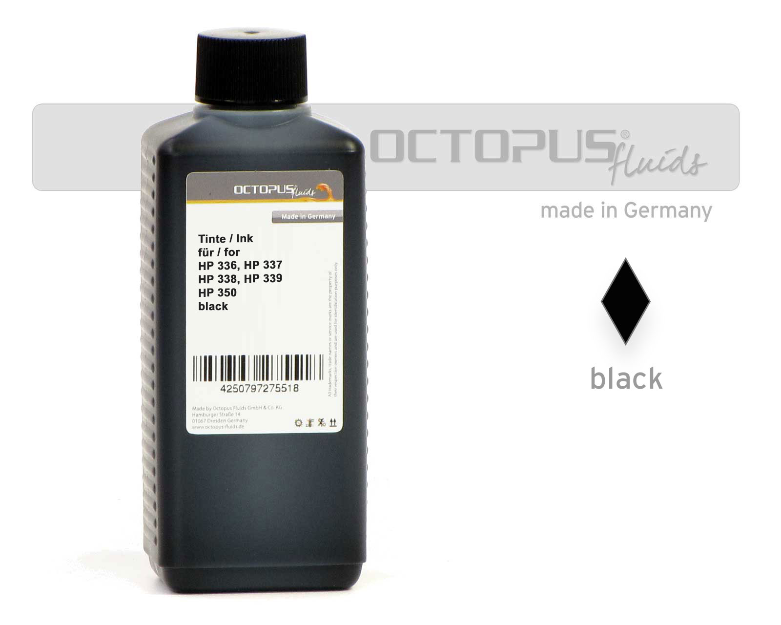 Octopus Refill Ink for HP 336, 337, 338, 339, 350, 350 XL pigmented black