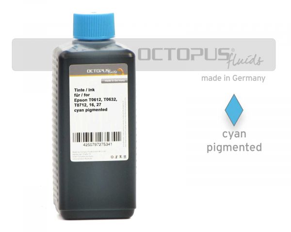 Druckertinte für Epson T0612, T0632, T0712, 16, 27 cyan pigm.