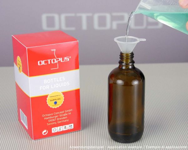 10 x 100 ml brown glass bottles with finger atomizer + funnel