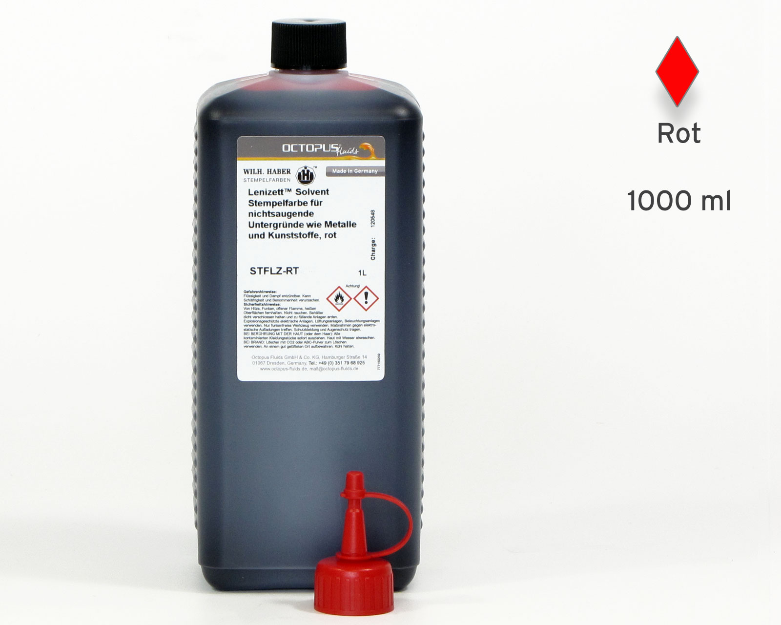 Lenizett Solvent stamping ink for smooth surfaces, red