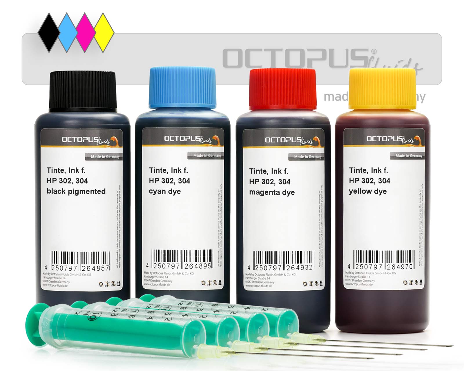 Refill ink kit for HP 302, HP 304 four colours