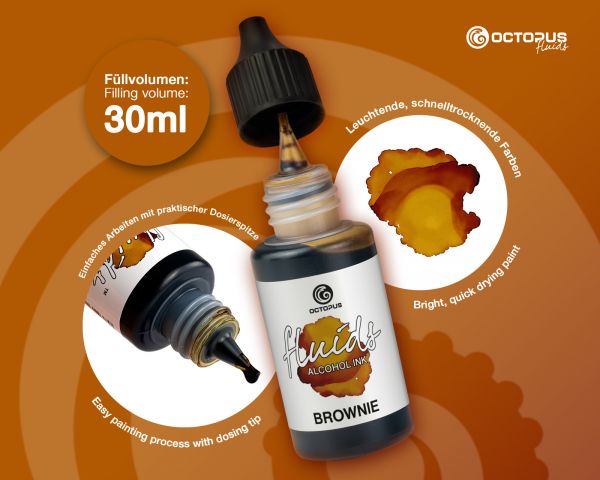 Octopus Fluids Alcohol Ink BROWNIE, Alkoholtinte für Fluid Art und Resin, braun