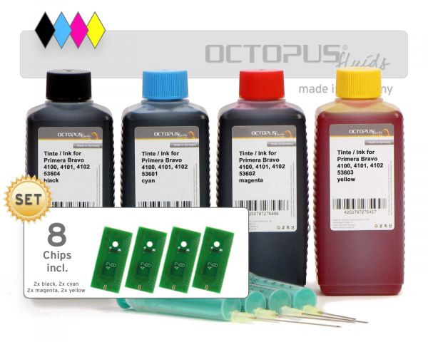 Komplettset Primera Bravo 4100, 4101, 4102, Chips und Tinte