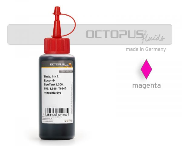 Tinte für Epson EcoTank L300, L355, L555 Drucker, T6643 magenta