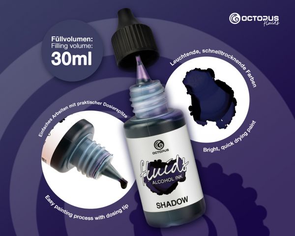 Octopus Fluids Alcohol Ink SHADOW for Alcohol Ink Art, grey-blue