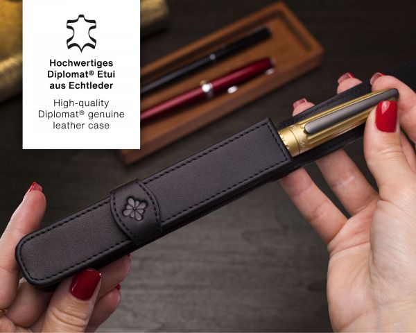 Penna stilografica Diplomat Traveller Flame con inchiostro da scrittura e convertitore, M-nib in acciaio inox