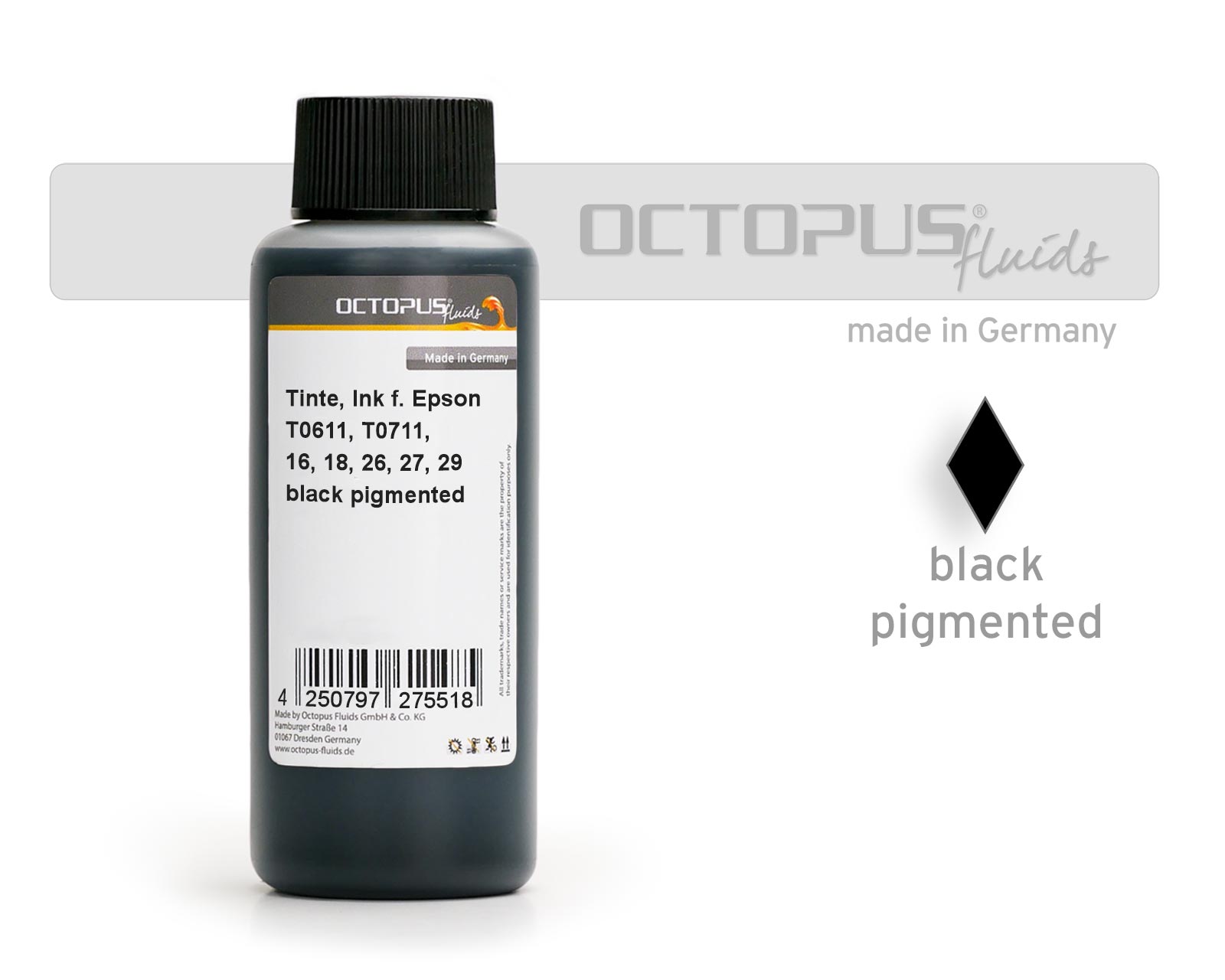 Tinte für Epson T0611, T0711, 16, 18, 26, 27, 29 schwarz pigmentiert