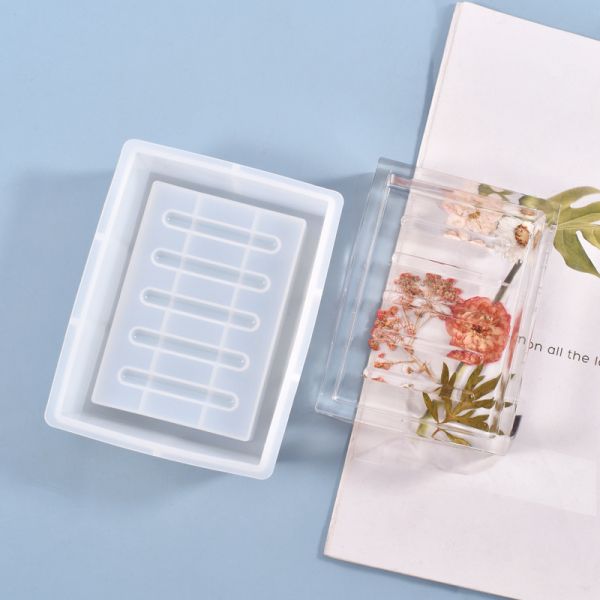 Silikonform, Gießform für Epoxidharz bzw. Resin zur Anfertigung einer Seifenschale, eckig