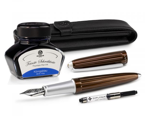 Fountain pen set Diplomat Aero Marrakesh with leather case and ink, size M