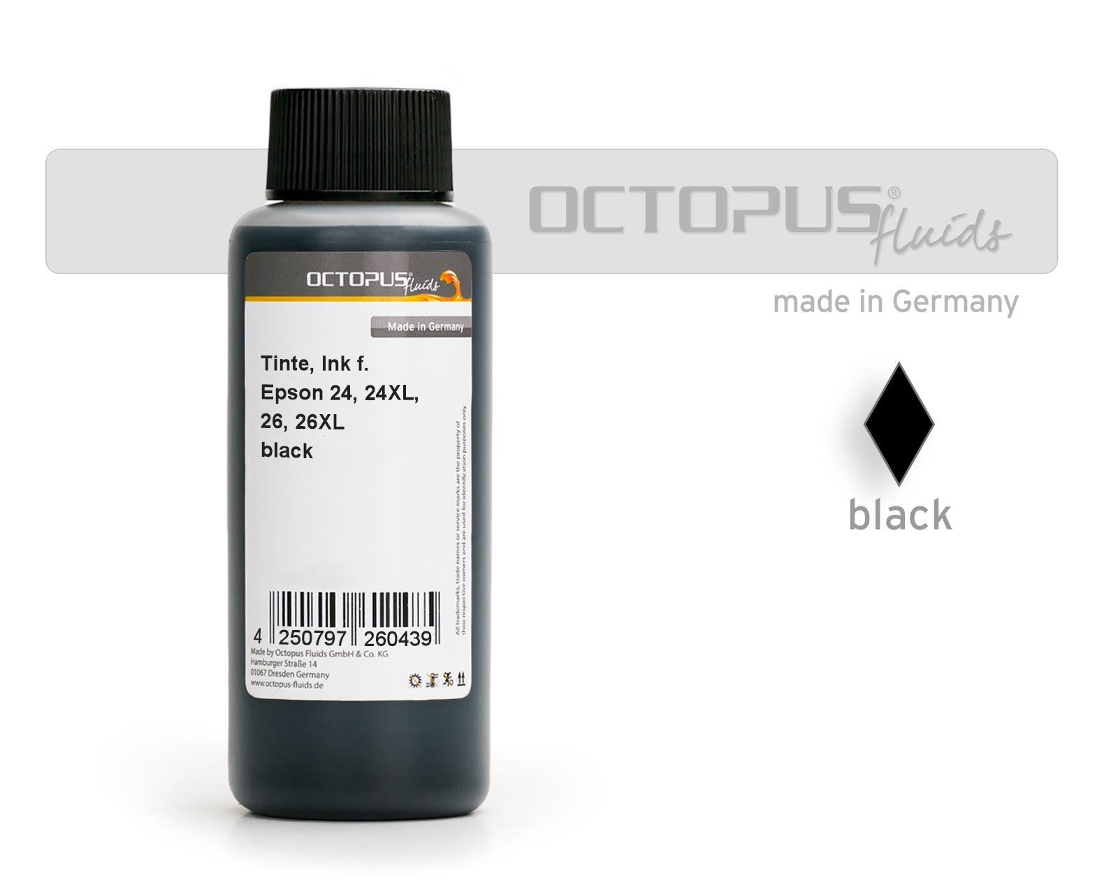 Octopus ink for Epson 24, 24XL, 26, 26XL cartridges black