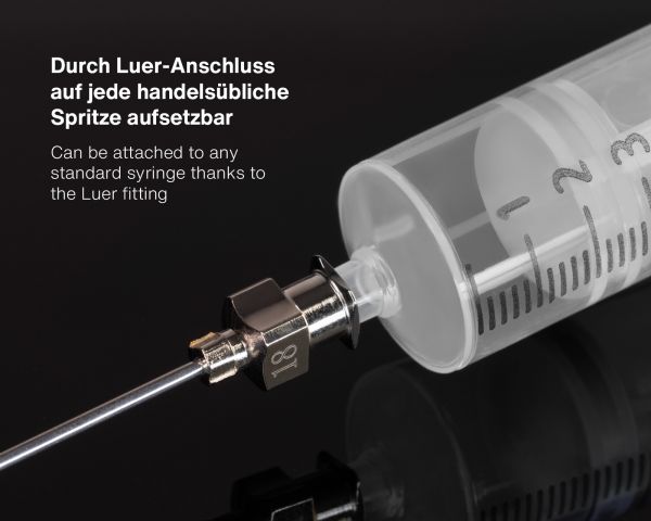 Cannula fine in acciaio inox con lunghezza di 74 mm per un facile riempimento delle cartucce per stilografiche