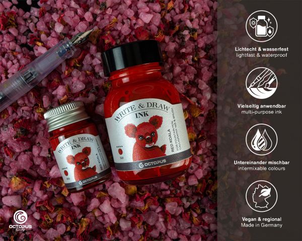 Write and Draw Ink 388 Red Koala, waterproof drawing ink for fountain pens, 50ml