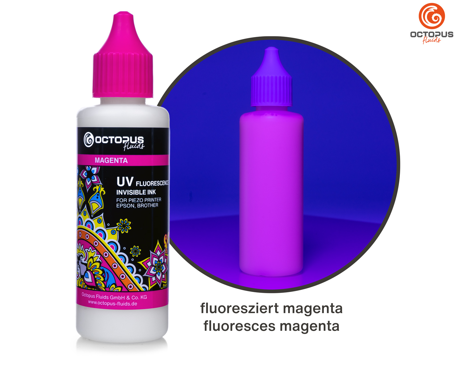 UV fluorescence invisible ink for piezo print heads Epson, Brother, magenta