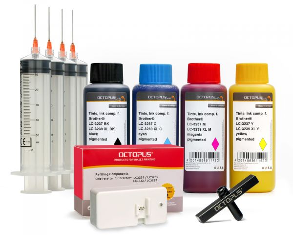 Set Chipresetter incl. 4x ink compatible for Brother LC-3237, LC-3239