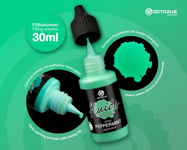 Octopus Fluids Alcohol Ink OPAK PEPPERMINT for fluid art and resin, blue