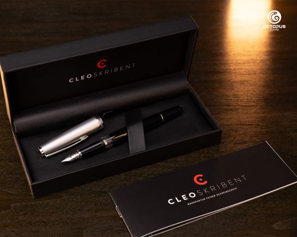 Cleo Skribent Classic Metall Kolben-Füllfederhalter, schwarz, M-Feder