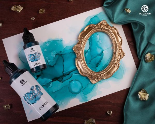 100 ml Octopus Fluids Alcohol Ink BLUE OCEAN for fluid art and resin, blue