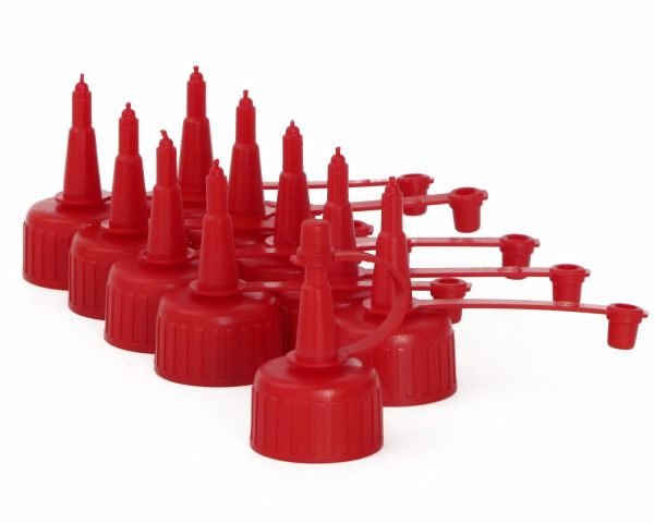 Nozzle caps with 30mm dosage tip, with retaining strap, 10 caps