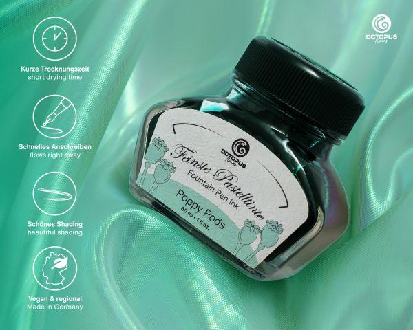 Penna stilografica inchiostro con convertitore, verde pastello "Poppy Pods" 30 ml