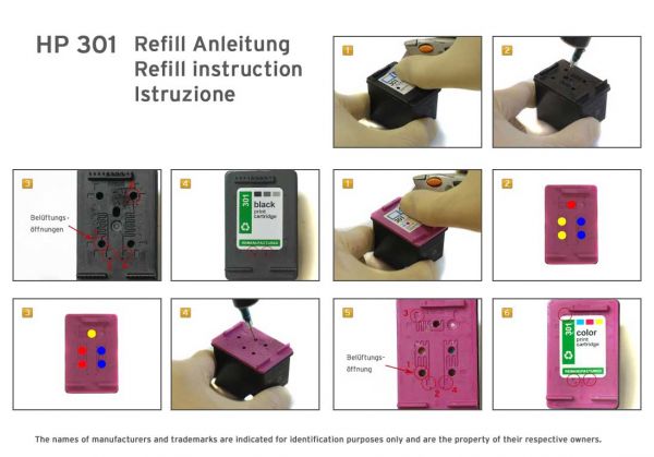 Nachfülltinte kompatibel für HP 301, CH 562 EE, D8J46AE Druckerpatronen cyan