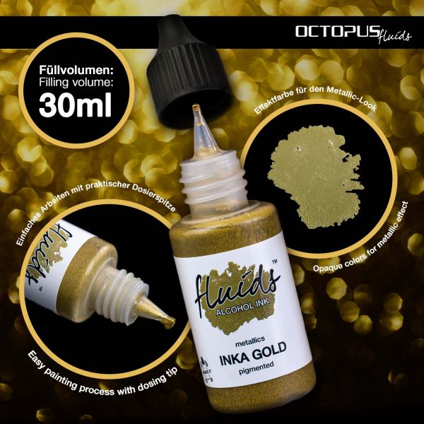 Octopus Fluids Alcohol Ink INKA GOLD, Alkoholtinte für Fluid Art und Resin, gold