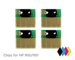 HP 950, 951 Chips für schwarze, cyan, magenta und gelbe Tintenpatronen