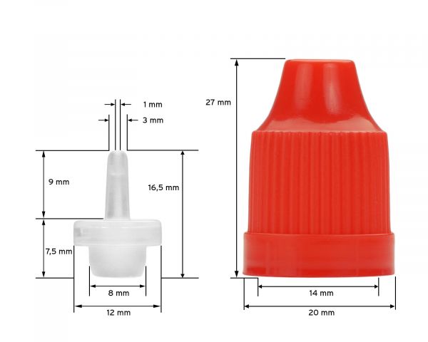 10 x 10 ml LDPE dropper bottles + mini funnel, red caps