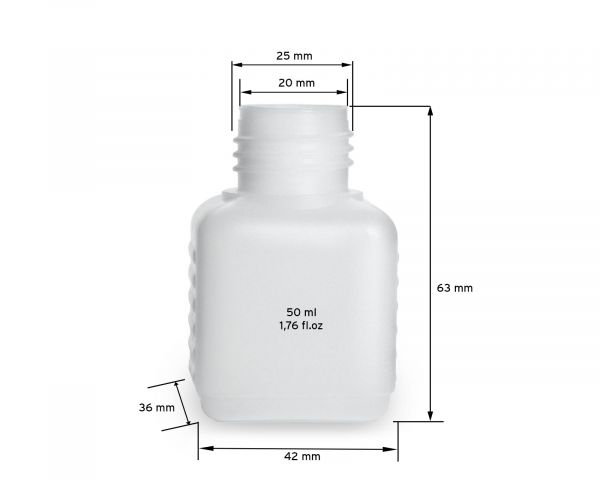 5 x 50 ml HDPE plastic bottles with red dosage caps
