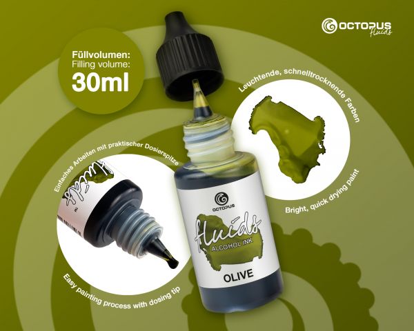 Octopus Fluids Alcohol Ink Olive for fluid art and resin, green