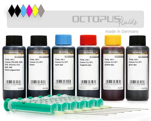 Refill ink kit for Canon PGI-570, 270, CLI-571, 271 inkjet cartridges with gray