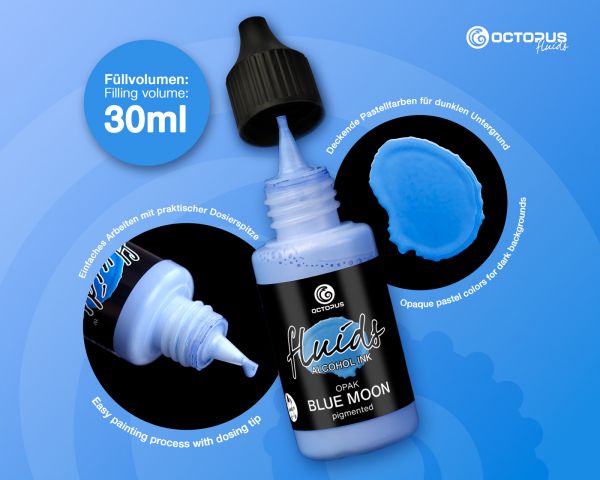 Octopus Fluids Alcohol Ink OPAK BLUE MOON, Alkoholtinte für Fluid Art und Resin, blau