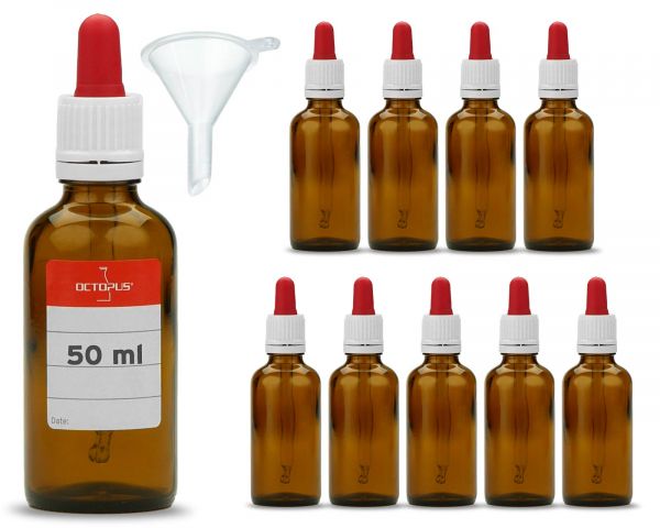 10 x 50 ml Brown glas bottles with glass pipette