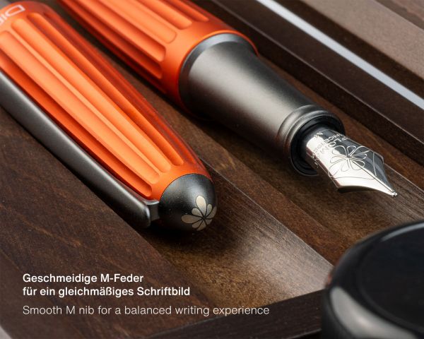 Füllhalter Set Diplomat Aero orange mit Schreibtinte und Stiftetui aus Wenge-Holz