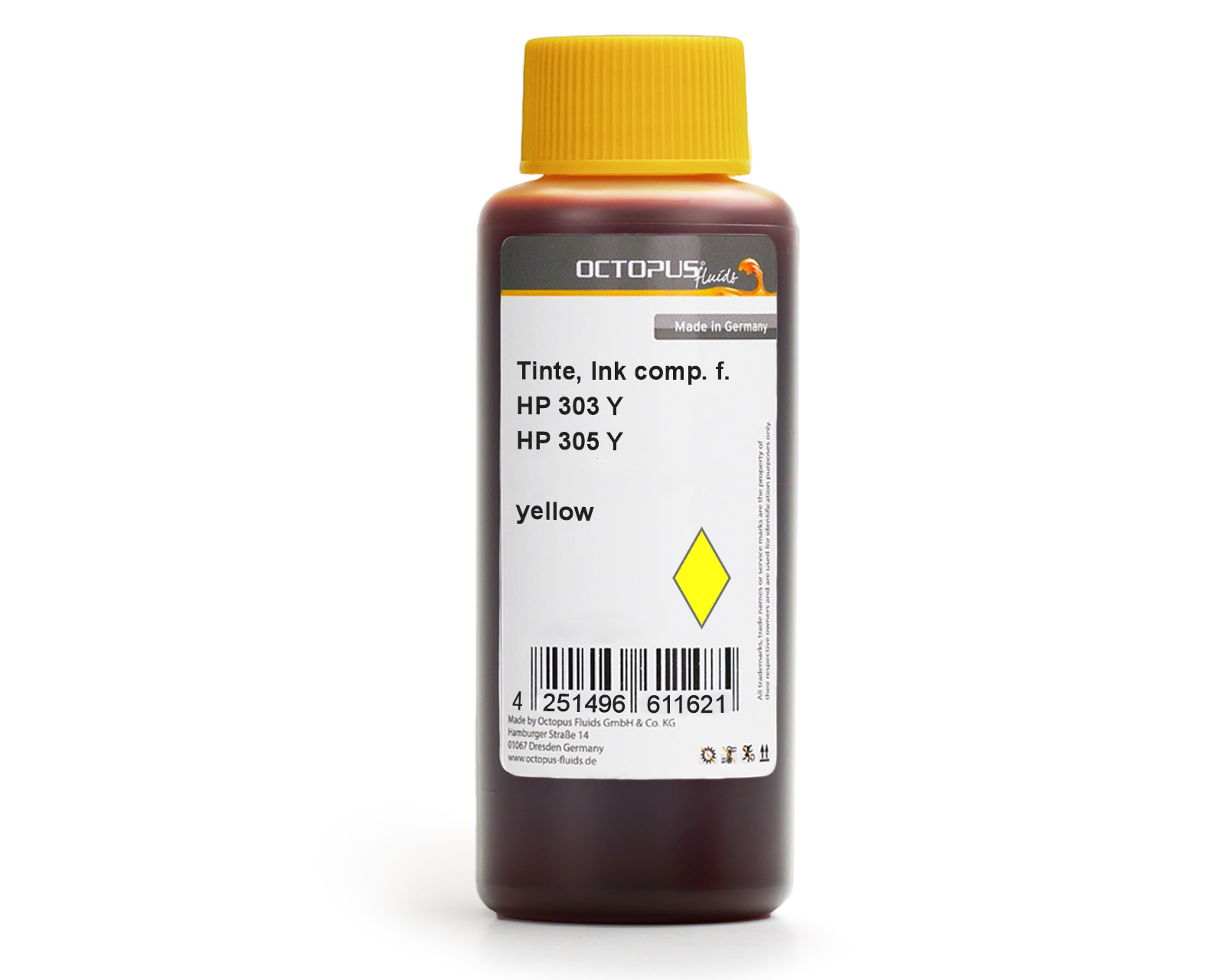 Refill ink for HP 303 and HP 305 ink cartridges, yellow