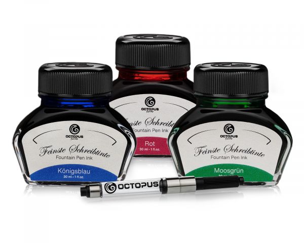 3 x 30 ml Octopus writing ink with ink converter