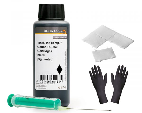 Refill ink for Canon PG-560 ink cartridges, Canon Pixma TS 5300, 7400 black with syringe