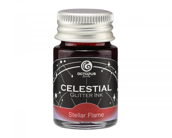 Celestial Glitter, Stellar Flame, Inchiostro Shimmer per Penna Stilografica, Rosso con shimmer viola, 30 ml