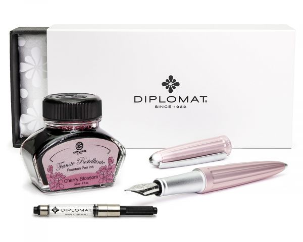Fountain pen set Diplomat Aero antique rose, stainless steel nib M, with perfectly matching fountain pen ink