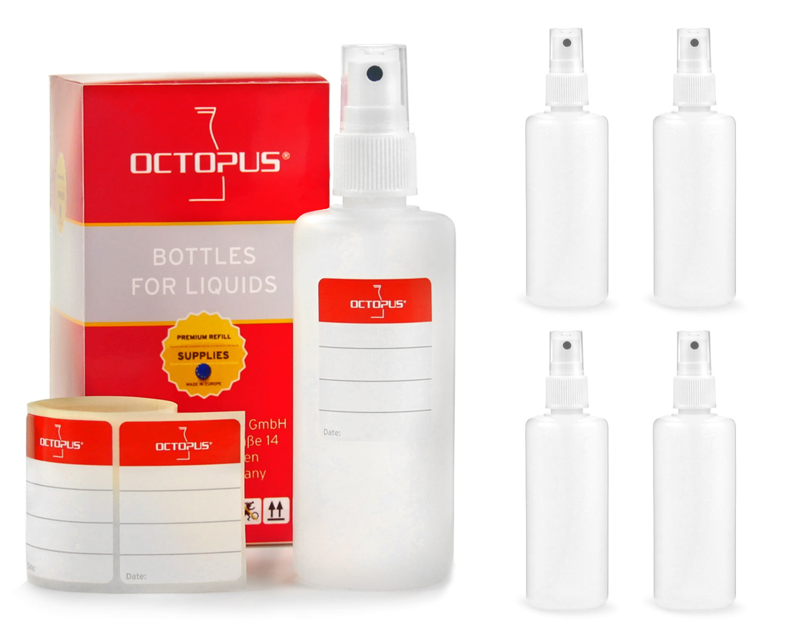 5 x 100 ml bottiglie plastica di HDPE con atomizzatore