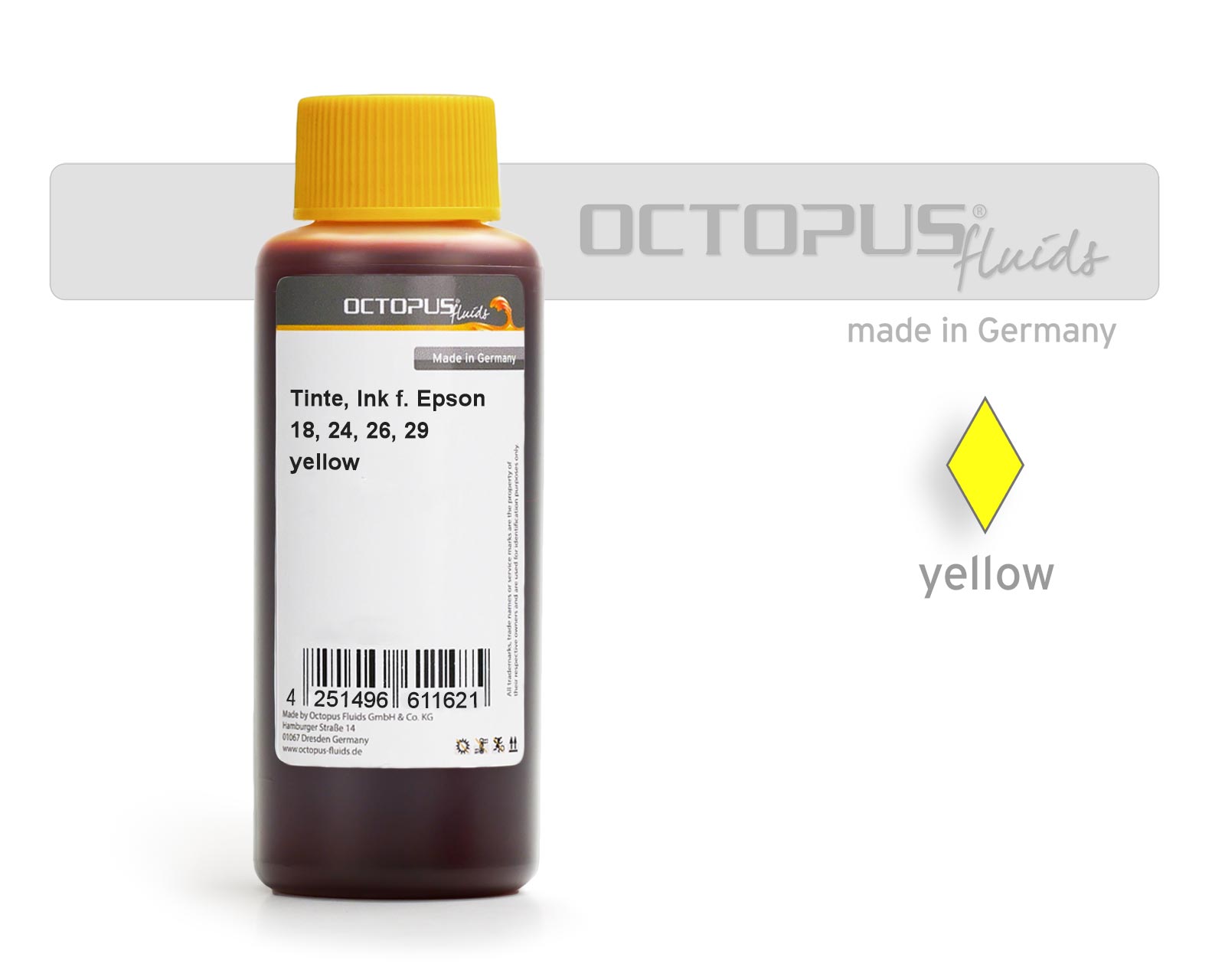 Inchiostro Octopus per cartucce Epson 18, 24, 26, 29 giallo 1L