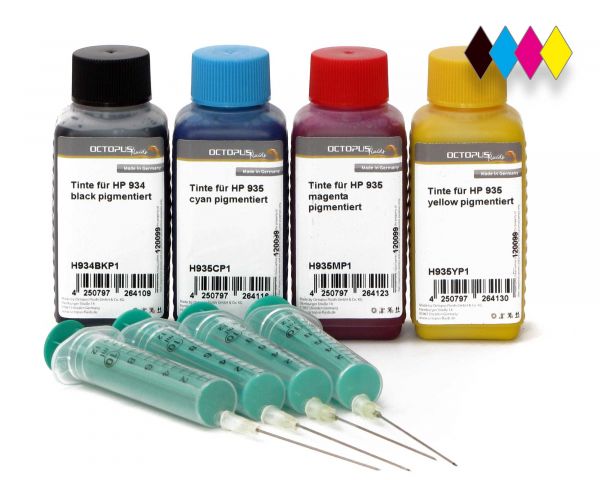 Nachfülltinte Set kompatibel für HP 934, 935 Druckerpatronen, vier Farben