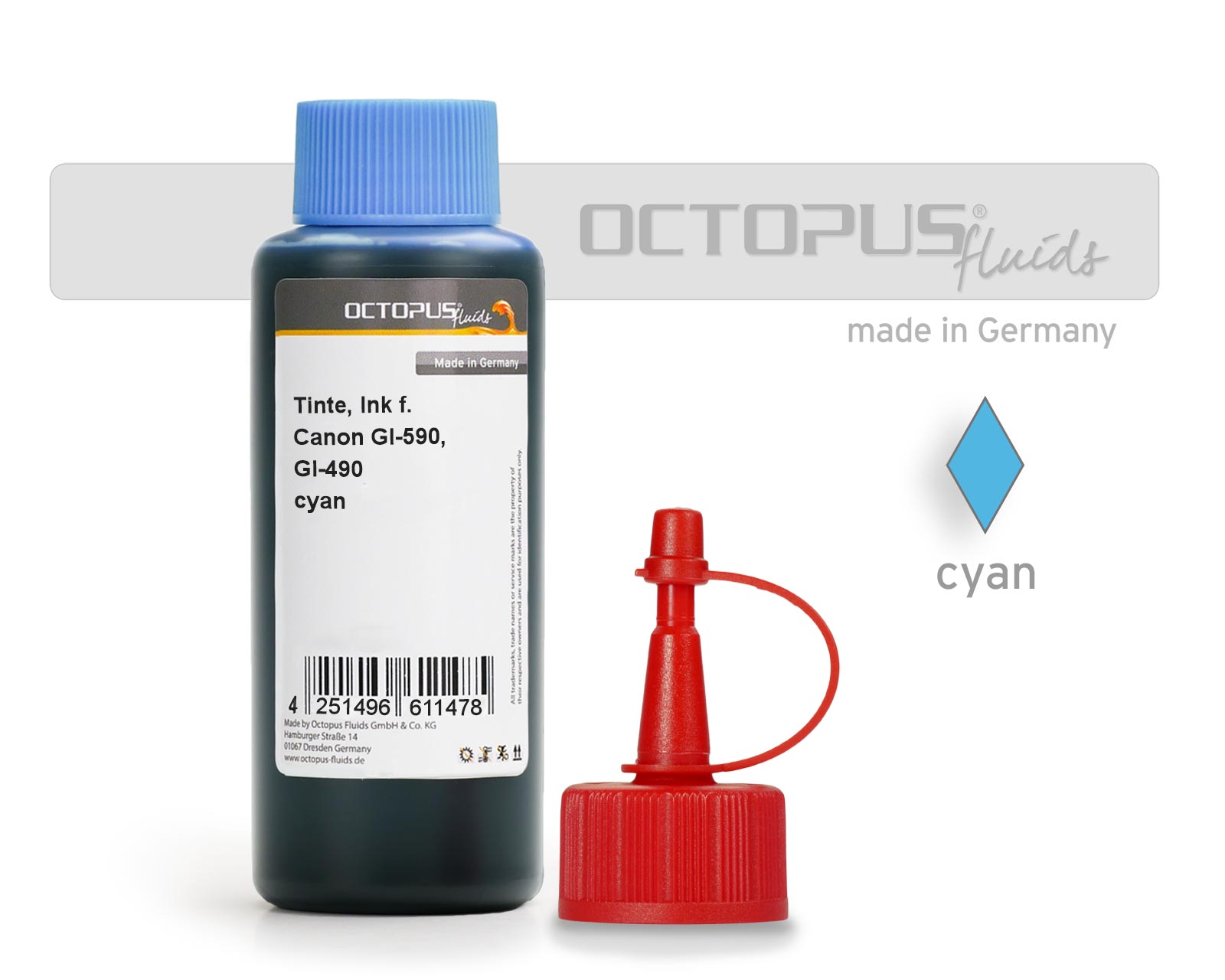 Refill ink Canon GI-590, GI-490 C, Pixma G1500, G2500, G3500, G4500 cyan