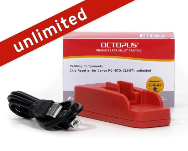 Set with chip resetter for Canon PGI-570, CLI-571 inkjet cartridges and 5x refill ink
