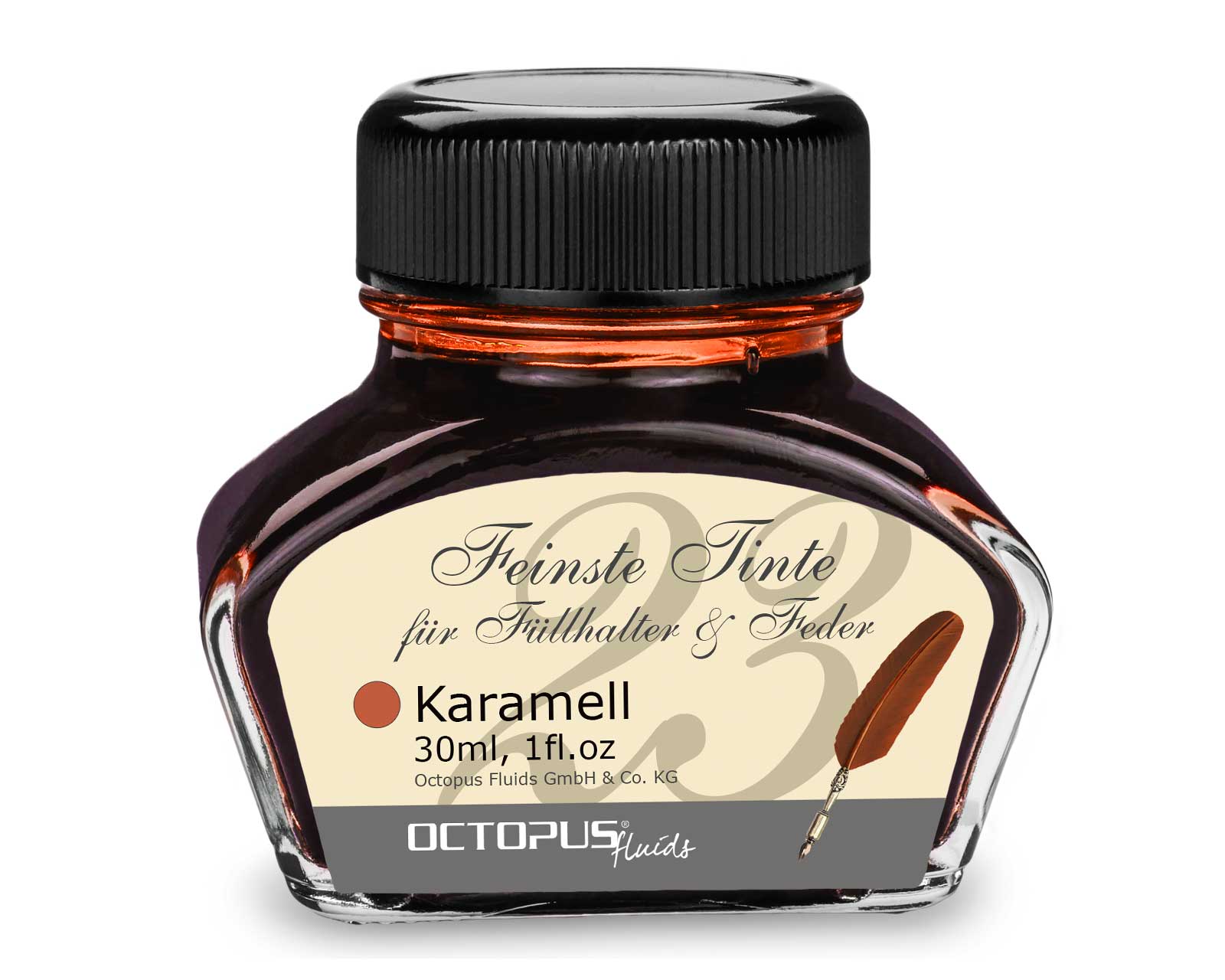 Feinste Schreibtinte für Füllhalter und Schreibfedern, Karamell Feinste Schreibtinte für Füllhalter und Schreibfedern, Karamell