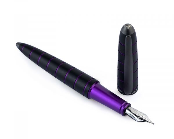 Set di penne stilografiche Diplomat Elox Ring nero-viola con inchiostro da scrittura e astuccio in legno di wengé
